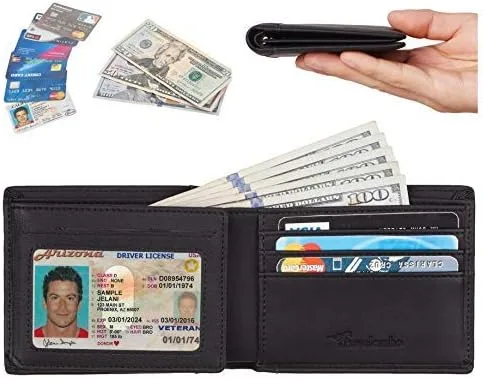 Vista 3 de Travelambo Cuero genuino RFID bloqueo carteras para hombre billetera doble Izquierda Identificación