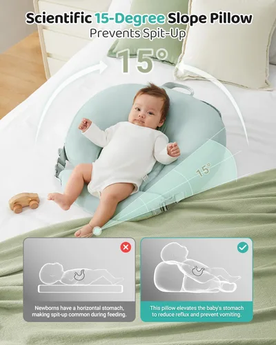 Vista 4 de Almohada de lactancia para lactancia materna, almohada de alimentación desmontable 3 en 1 con cojines de apoyo extraíbles, elevación suave para Verde