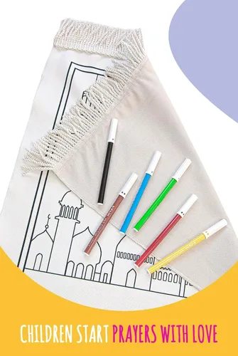 Vista 5 de Ihvan Online Tapete de oración para niños, lavable y pintado, tapete de viaje suave para Salah, regalo islámico perfecto, azul