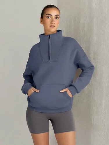 Vista 6 de Trendy Queen - Sudaderas con medio cierrey capucha de gran tamaño, comoda, extragrande, para otoño, Y2K, ropa de invierno, 2024