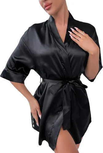 Vista 2 de Verdusa Camisón de dormir de malla transparente con cinturón y manga 34 para mujer