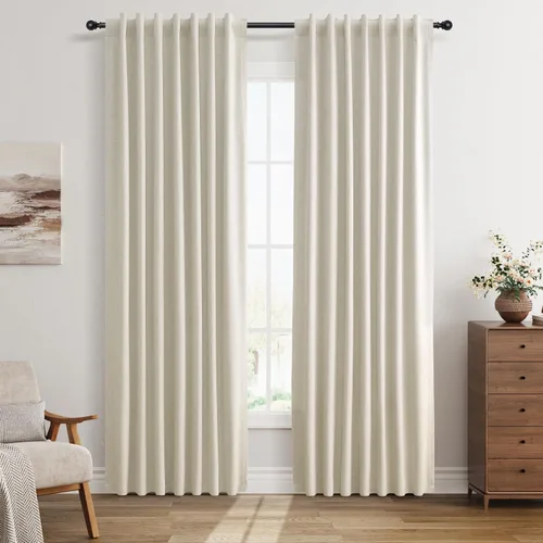 Vista 25 de Guken Cortinas opacas de lino, 2 paneles rústicos, elegantes, 100% opacas, con aislamiento térmico, banda de ganchos y trabilla trasera, 52 x 84