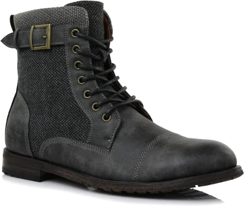 Vista 7 de Polar Fox Colección de botas de combate estilo militar para hombre Botas de tobillo con punta redonda y cordones para hombre con cremallera