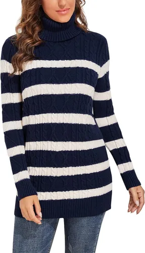 Vista 2 de PrettyGuide - Suéter largo de cuello alto de punto trenzado para mujer