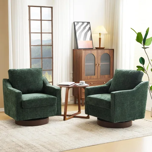 Vista 13 de VINGLI Silla giratoria moderna de estilo mitad de siglo, sillón tapizado 360°, sofá para el hogar con brazos de seguimiento para sala de estar