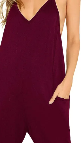 Vista 3 de DIDK - Enterizo para mujer con cuello en V, tirantes delgados, piernas holgadas