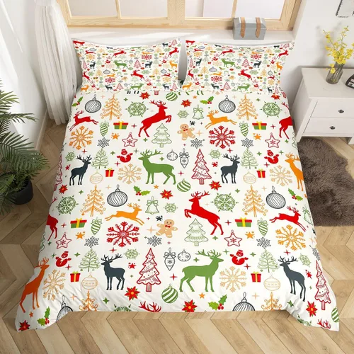 Vista 11 de Juego de ropa de cama de Feliz Navidad, funda de edredón azul con árbol de Navidad para niñas y niños, elegante funda de edredón de copo de nieve