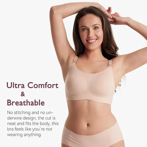 Vista 2 de Momcozy Nursing Bras for Breastfeeding, FB039 Comfort Support Seamless Maternity Bra, Pregnancy Sleep Bralette, Full-Coverage