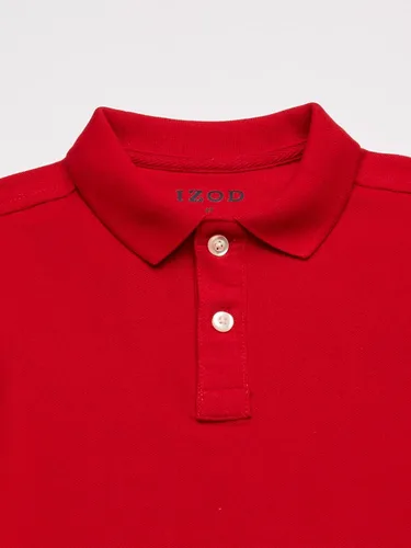 Vista 2 de IZOD Camisa polo de manga corta para uniforme escolar para niños, cierre de botón, tela de piqué cómoda y suave