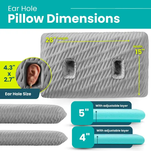 Vista 3 de Almohada para la oreja con orificio para dormir y recuperación Almohada de perforación Diseño ajustable de espuma viscoelástica con orificios