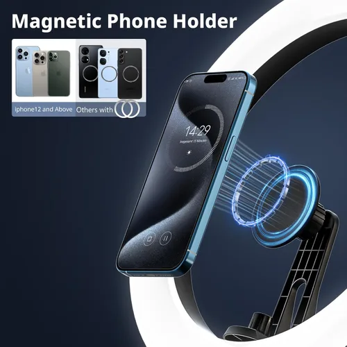 Vista 2 de Eicaus Anillo de luz magnético de 12 pulgadas con trípode de 67 pulgadas, luz para selfie con soporte para iPhone para grabación, compatible