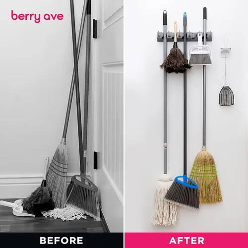 Vista 5 de Berry Ave Soporte de escoba gris (paquete de 1) y organizador de separadores de cajones, 4 pulgadas de alto, expandible de 11 a 17 pulgadas
