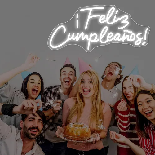Vista 5 de Cartel de neón LED de Feliz Cumpleaños, más grande para decoración de pared con modulador de luz de cadena USB, reutilizable, letrero LED