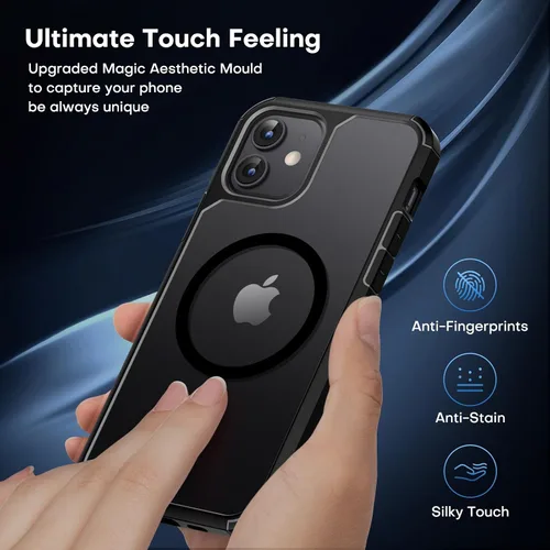 Vista 6 de TAURI - Funda magnética y delgada para iPhone 12/iPhone 12 Pro, compatible con MagSafe, no se pone amarilla, con 2 protectores de pantalla