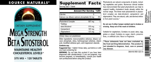 Vista 4 de Source Naturals Mega Strength Beta Sitosterol 375mg - 120 Tabletas