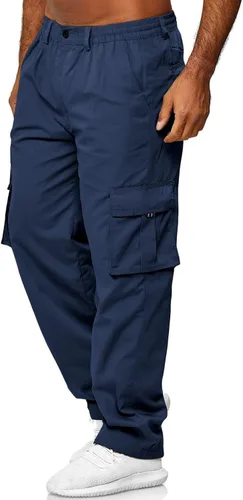 Vista 3 de THWEI Pantalones cargo para hombre, estilo casual, de algodón, con múltiples bolsillos, para senderismo, trabajo