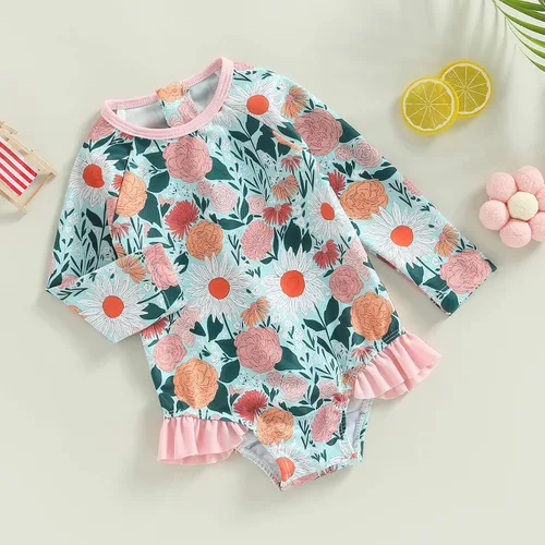 Vista 9 de MERSARIPHY Traje de baño de una pieza para niña pequeña, traje de baño de manga larga, traje de baño para niñas