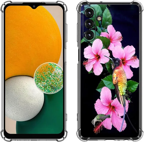 Vista 24 de Samsung Galaxy A14 5G - Funda para teléfono celular, diseño de flores de mariposa azul, a prueba de golpes, TPU con bordes elevados, compatible