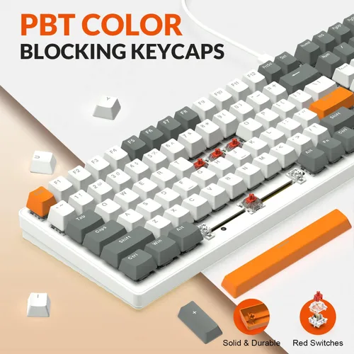 Vista 3 de ZIYOU LANG K3 Teclado mecánico con cable para juegos, interruptor rojo lineal con retroiluminación LED arcoíris, 100 teclas antirfantasma
