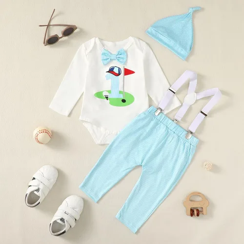 Vista 4 de Traje de primer cumpleaños para bebé niño niño de un año de edad, traje de niño con agujero en una sola ropa