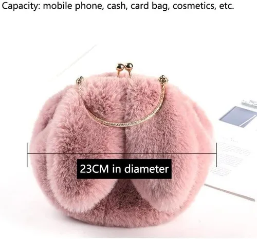 Vista 9 de Lindo bolso de peluche para mujer, bolso cruzado de conejo, bolso de mano pequeño, bolso peludo esponjoso, bolso kawaii, bolso de conejo