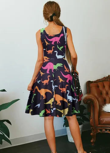Vista 99 de uideazone - Vestido de mujer sin mangas cuello redondo de verano, para playa, casual, Midi línea A.