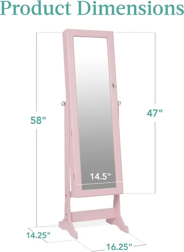 Vista 7 de Best Choice Products Armario de joyería y organizador de maquillaje en espejo de pie de cuerpo completo, con cerradura y forro de terciopelo, 3