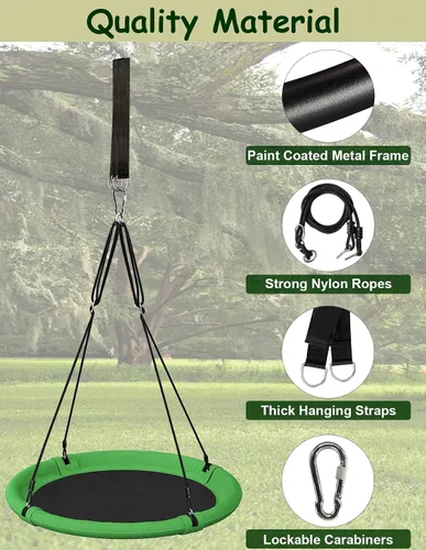 Vista 3 de Juego de columpio de árbol de platillo de 24 pulgadas para niños y adultos, juegos de columpios ajustables para patio trasero o patio de juegos al