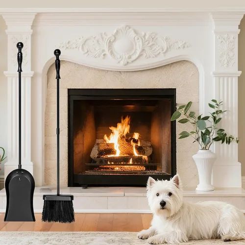Vista 6 de AMAGABELI - Juego de accesorios de metal para chimenea de cenizas y cepillo de 32 pulgadas, resistente a la oxidación con mango largo liso, pala