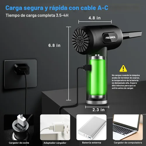 Vista 5 de Soplador de Aire Comprimido - 3 Velocidades Ajustables 100000RPM Soplador de Aire Eléctrico con Luz LED, Soplador de Aire Inalámbrico Recargable