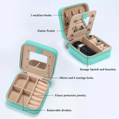 Vista 5 de Pequeño organizador de joyas de viaje Joyero para joyas, collar, anillo y aretes, caja de viaje, esencial, regalo de cumpleaños personalizado