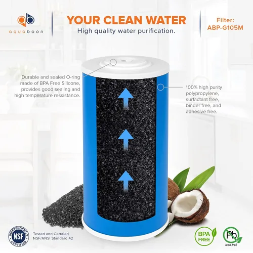 Vista 5 de Aquaboon Cartucho de filtro de agua de carbón activado granular de 5 micras de 10 x 4.5 pulgadas, repuesto de filtro de agua para toda la casa