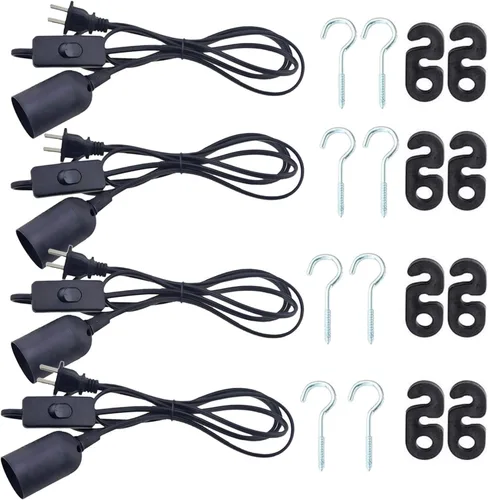 Vista 9 de Paquete de 2 cables de extensión de enchufe de luz LED E26/E27 de 5.9 pies con interruptor de encendido/apagado y enchufe de alimentación de CA