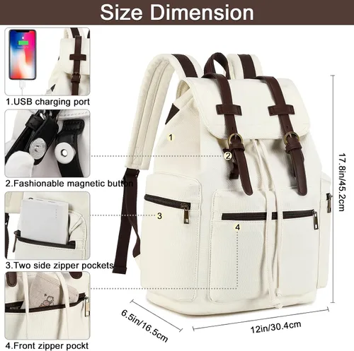 Vista 7 de Bluboon Mochila vintage con ribete de cuero casual para hombres y mujeres, mochila de viaje para computadora portátil