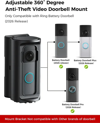 Vista 2 de KMOUANTS Soporte de Montaje de Ángulo Ajustable de 360° Grados para Timbre Compatible con Ring/Timbre de Video Inalámbrico/Timbre de Batería