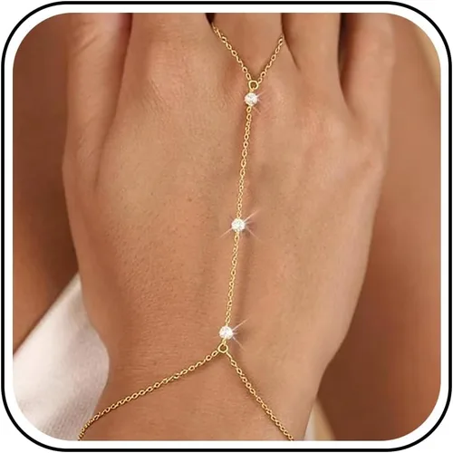 Vista 10 de Long tiantian Pulsera de cadena de mano, pulseras de oro para mujer, pulseras de cadena de eslabones de moda, anillo de dedo, pulsera de esclavos