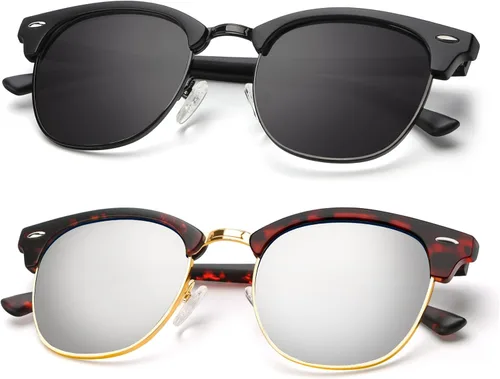 Vista 56 de KALIYADI Gafas de sol polarizadas para hombres y mujeres, marco semi sin montura, para conducir con bloqueo UV A01-(1 Pack) Tortuga Mate G15