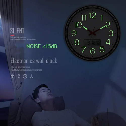 Vista 2 de ZZenSmot Reloj silencioso de 18 pulgadas, moderno reloj de pared luminoso con calendario LCD y termómetro para decoración de oficina en casa