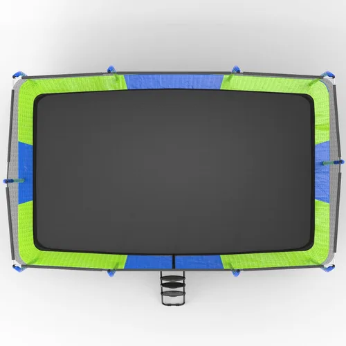 Vista 4 de Tranpolina rectangular para exteriores con aro de baloncesto, 8 x 12 pies, tranpolinas recreativas de 10 x 17 pies con red de recinto, escalera