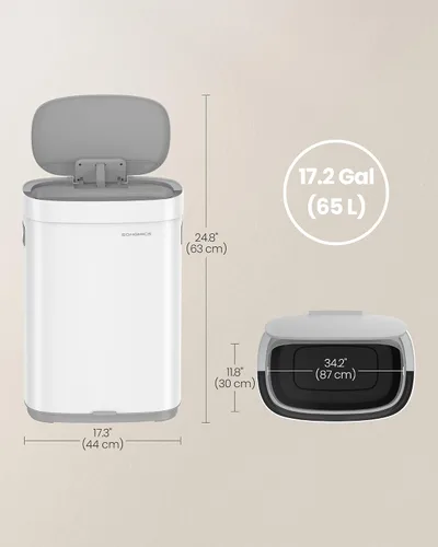 Vista 6 de SONGMICS Cubo de Basura de Cocina, Cubo de Basura con Sensor de Movimiento de 17.2 Galones (65 L), Cubo de Basura de Acero Inoxidable, Control