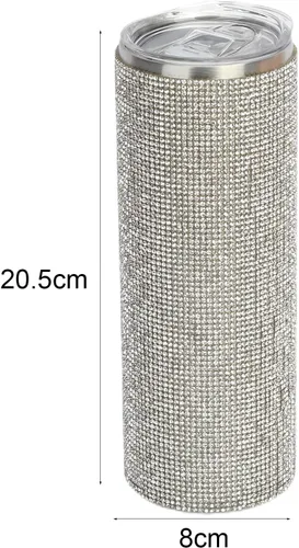 Vista 5 de Botella de agua Diamond - Botella de agua aislada de acero inoxidable con popote y cepillo, botellas de agua reutilizables con purpurina a prueba