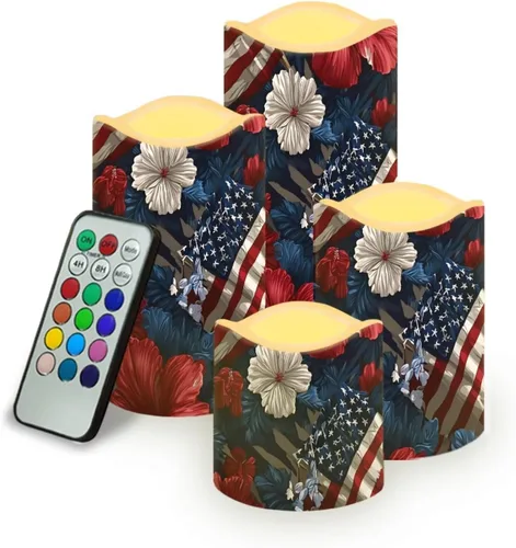 Vista 23 de Jeiento American Flag Flameless Candles 4 Pack 4th of July Home Decoration Flower American Flag LED Candles Battery Operated with Timer Remote