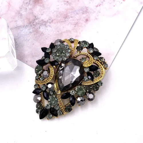 Vista 2 de LAXPICOL - Broche elegante de flores con cristal austriaco vintage para mujer, tono dorado Negro