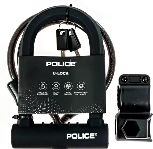 Vista 7 de Police Cerradura en U para bicicleta resistente con cable – Cerradura de bicicleta de acero endurecido de 1 pulgada, cable resistente a los cortes