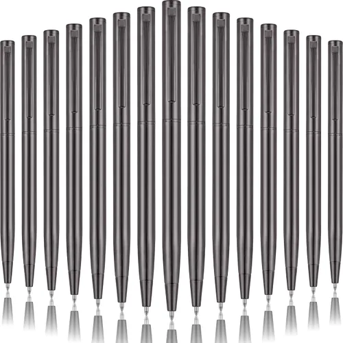 Vista 14 de Zonon 15 bolígrafos delgados de metal negro dorado a granel retráctiles de tinta negra metálica de 0.039 in de punta media suave para escritura