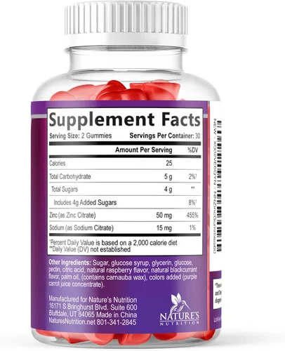 Vista 9 de Gomitas de zinc – 50 mg de zinc por porción, gomitas de apoyo inmunológico para la piel y los huesos – Antioxidante masticable de alta calidad