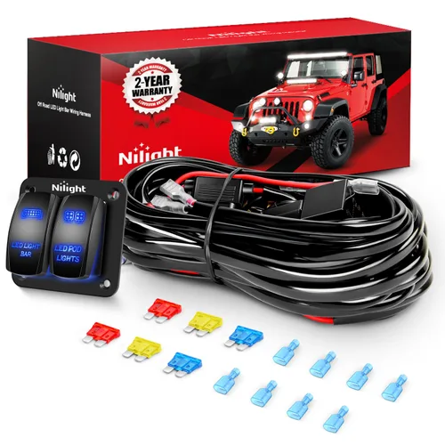 Vista 12 de Nilight Kit de arnés de cableado de barra de luz LED Off Road Interruptor Arnés de cableado 16AWG - 2 cables con telar de alambre de nailon