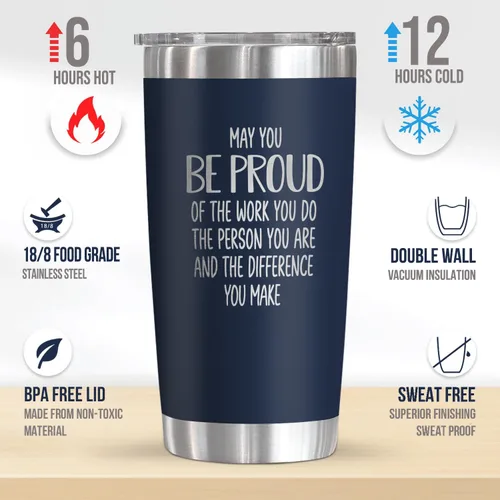 Vista 2 de OASSIE Regalos de agradecimiento para hombres y mujeres, vaso de café de acero inoxidable de 20 onzas Proud of You, Día del Maestro, cumpleaños