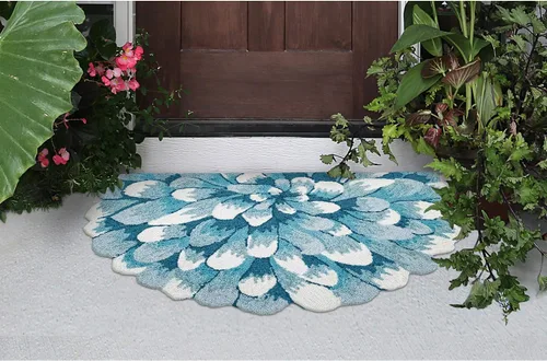 Vista 2 de Liora Manne Mum Aqua - Alfombra para interior/exterior, 3 pies, redonda