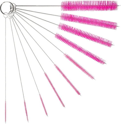 Vista 18 de Juego de cepillos de limpieza de tubos de 10 pulgadas, paquete de 5 cepillos pequeños de nailon extra largos con asas flexibles para botellas Negro